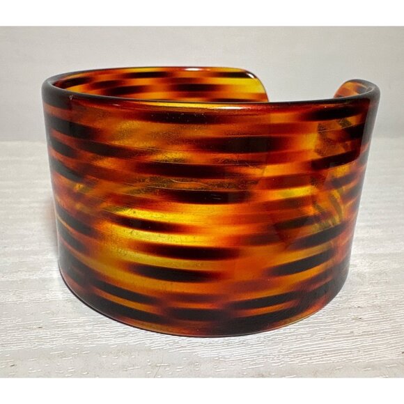 Vintage Cuff Bracelet Faux Tortoise Shell Translucent Style 1.5" Wide Cuff - Picture 2 of 7
